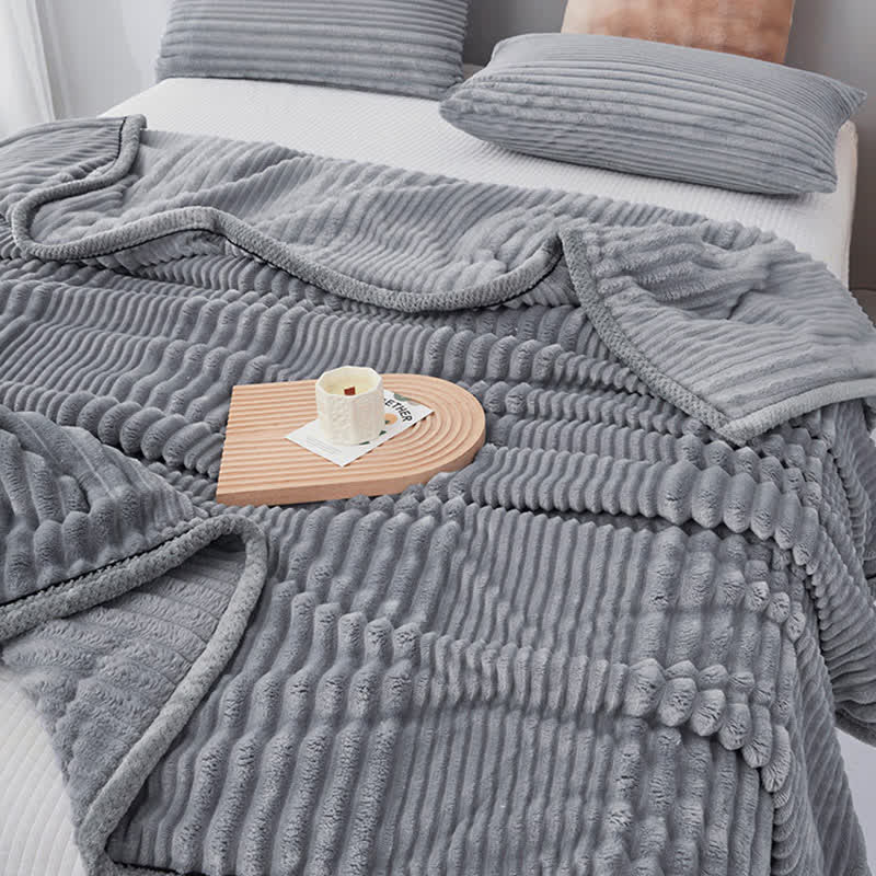 Solid Color Striped Plush Throw Blanket - image 16
