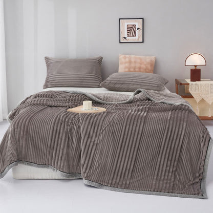 Solid Color Striped Plush Throw Blanket - Dark Grey - Queen - image 17