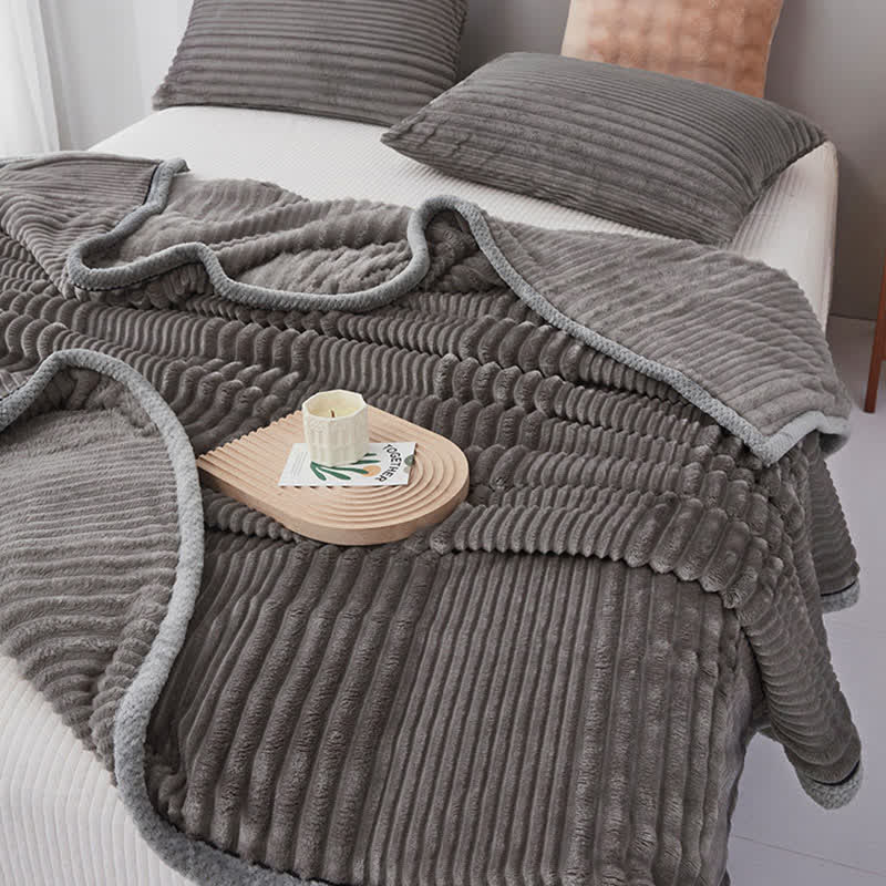 Solid Color Striped Plush Throw Blanket - image 18