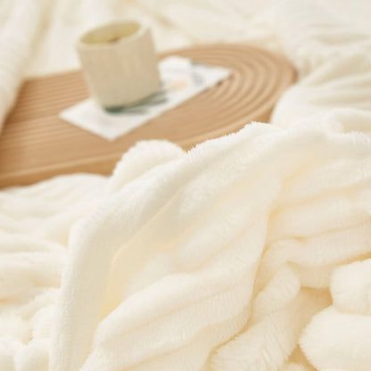 Solid Color Striped Plush Throw Blanket - image 8