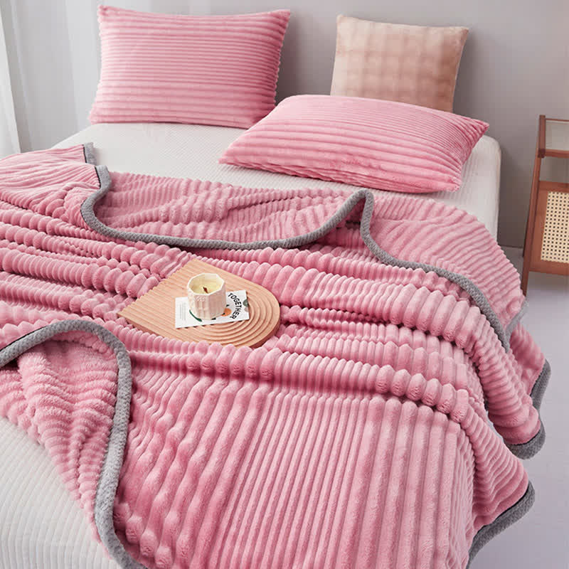 Solid Color Striped Plush Throw Blanket - image 10