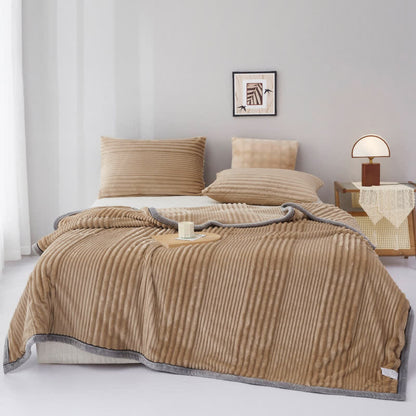 Solid Color Striped Plush Throw Blanket - Coffee - Queen - image 13