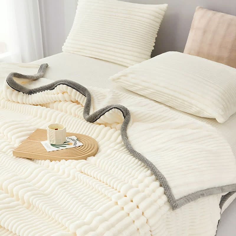 Solid Color Striped Plush Throw Blanket - image 4
