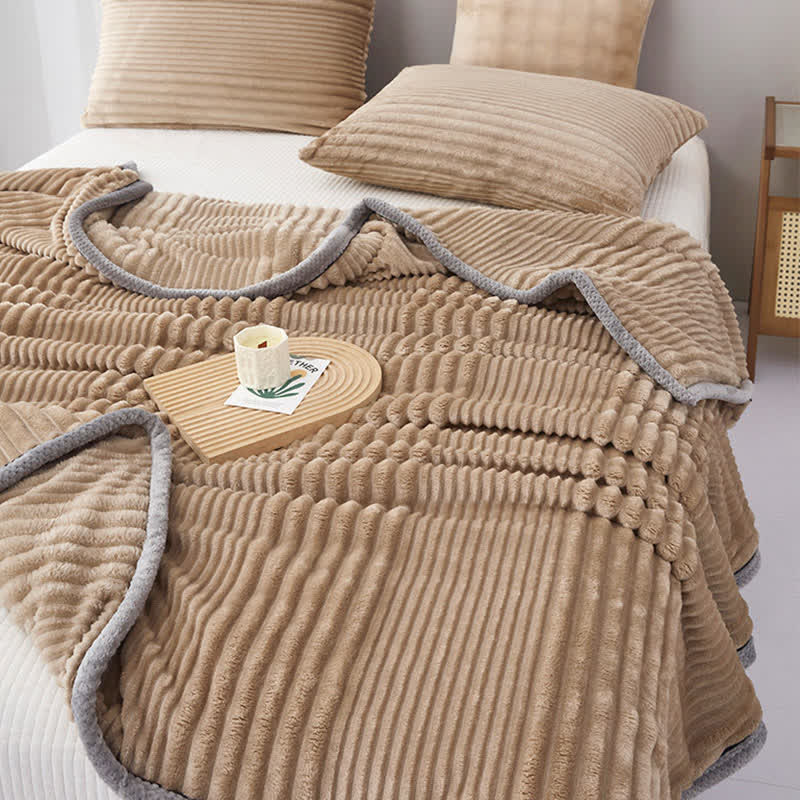 Solid Color Striped Plush Throw Blanket - image 14
