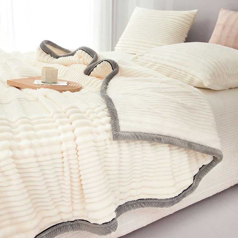 Solid Color Striped Plush Throw Blanket - image 5