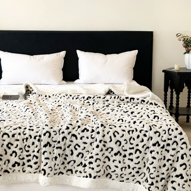 Leopard Jacquard Sherpa Throw Blanket - White - Queen - image 0