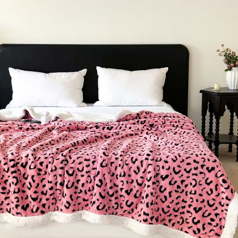 Leopard Jacquard Sherpa Throw Blanket - Pink - Queen - image 7