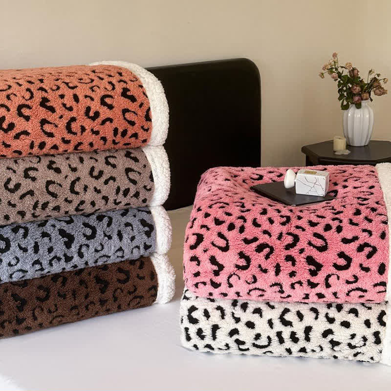 Leopard Jacquard Sherpa Throw Blanket - image 1