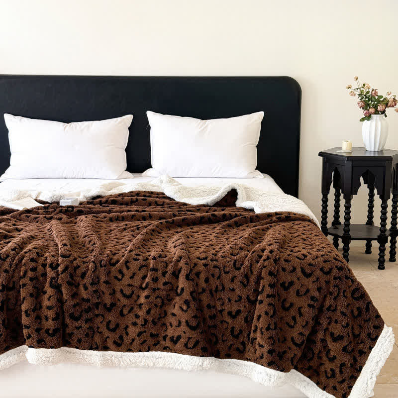 Leopard Jacquard Sherpa Throw Blanket - Coffee - Queen - image 13