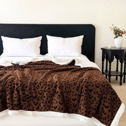 Leopard Jacquard Sherpa Throw Blanket - Coffee - Queen - image 13