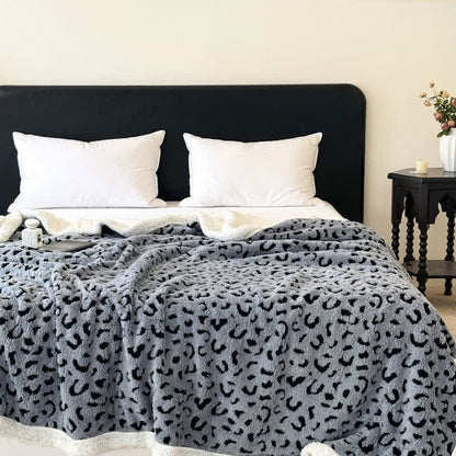 Leopard Jacquard Sherpa Throw Blanket - Grey - Queen - image 9