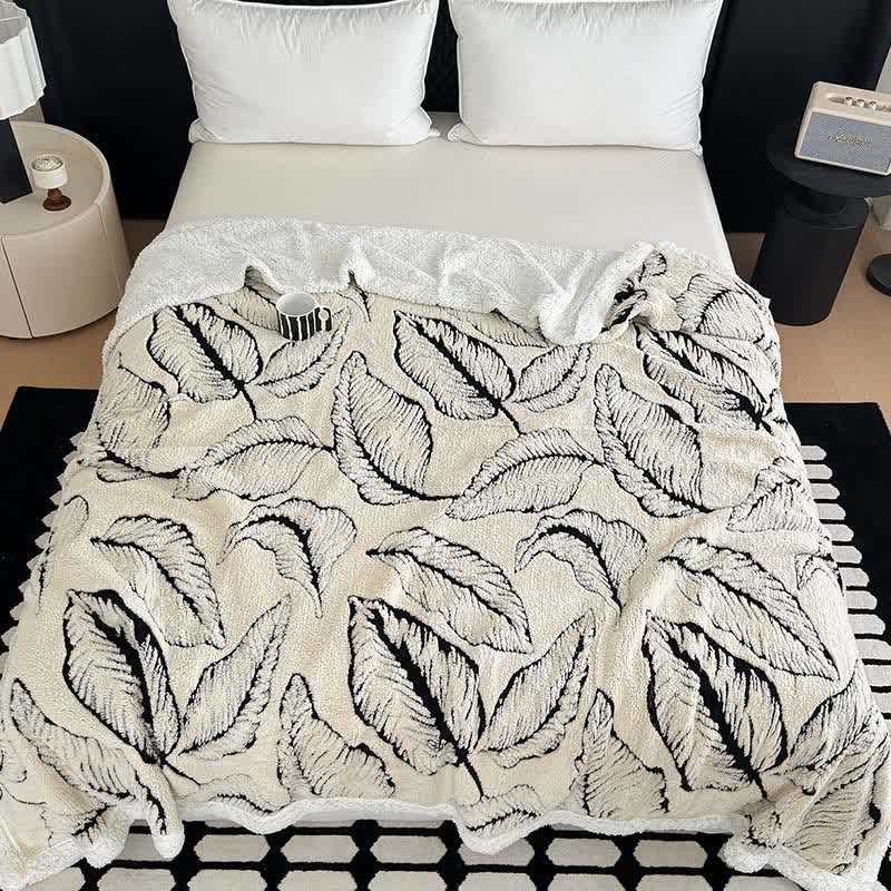 Large Leaf Jacquard Plush Blanket - image 2