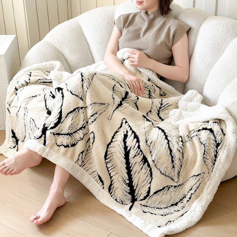 Large Leaf Jacquard Plush Blanket - image 6
