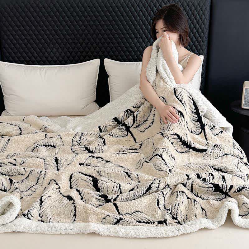 Large Leaf Jacquard Plush Blanket - image 4