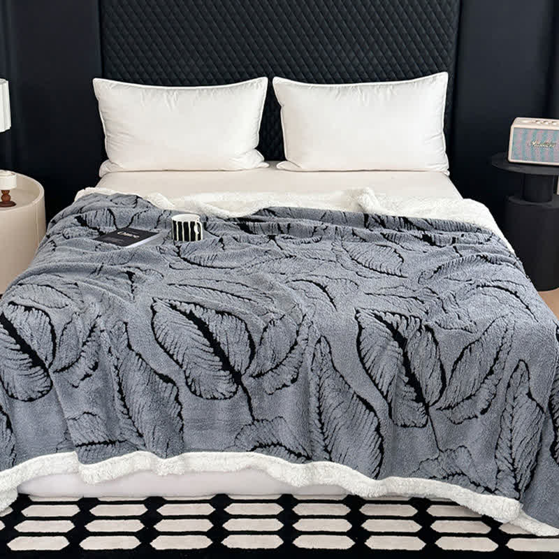 Large Leaf Jacquard Plush Blanket - Grey - 90"W x 98"L - image 10