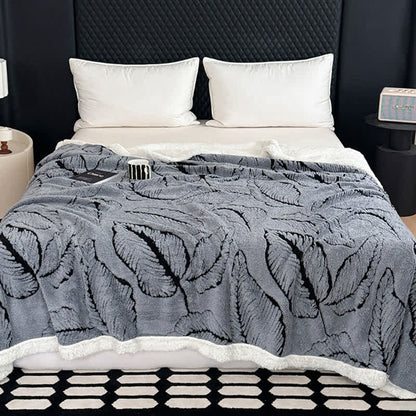 Large Leaf Jacquard Plush Blanket - Grey - 90"W x 98"L - image 10