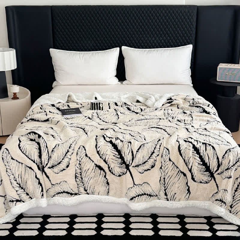 Large Leaf Jacquard Plush Blanket - White - 90"W x 98"L - image 0