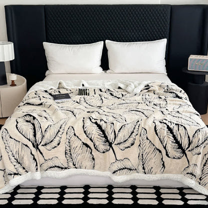 Large Leaf Jacquard Plush Blanket - White - 90"W x 98"L - image 0