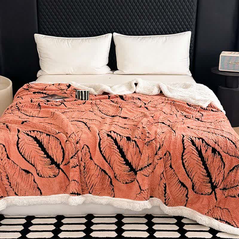 Large Leaf Jacquard Plush Blanket - Orange - 90"W x 98"L - image 14