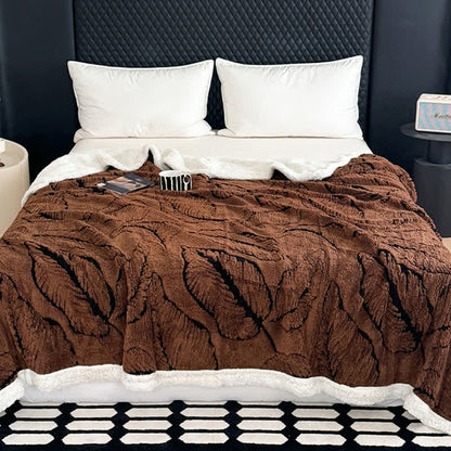 Large Leaf Jacquard Plush Blanket - Coffee - 90"W x 98"L - image 12