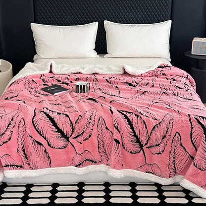 Large Leaf Jacquard Plush Blanket - Pink - 90"W x 98"L - image 7