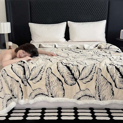 Large Leaf Jacquard Plush Blanket - image 3