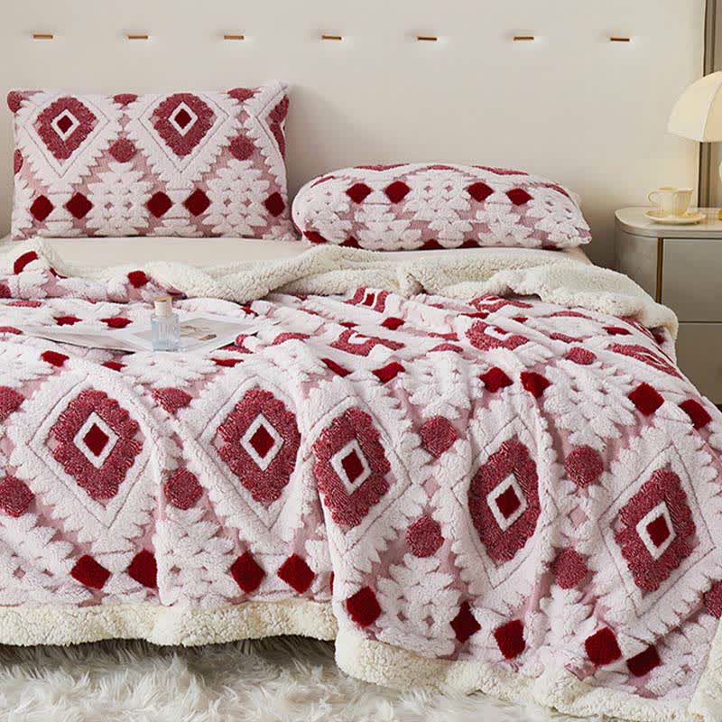 Bohemian Style Jacquard Sherpa Throw Blanket - Rose - Queen - image 9
