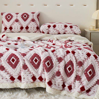 Bohemian Style Jacquard Sherpa Throw Blanket - Rose - Queen - image 9