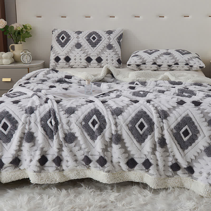 Bohemian Style Jacquard Sherpa Throw Blanket - Light Gray - Queen - image 11