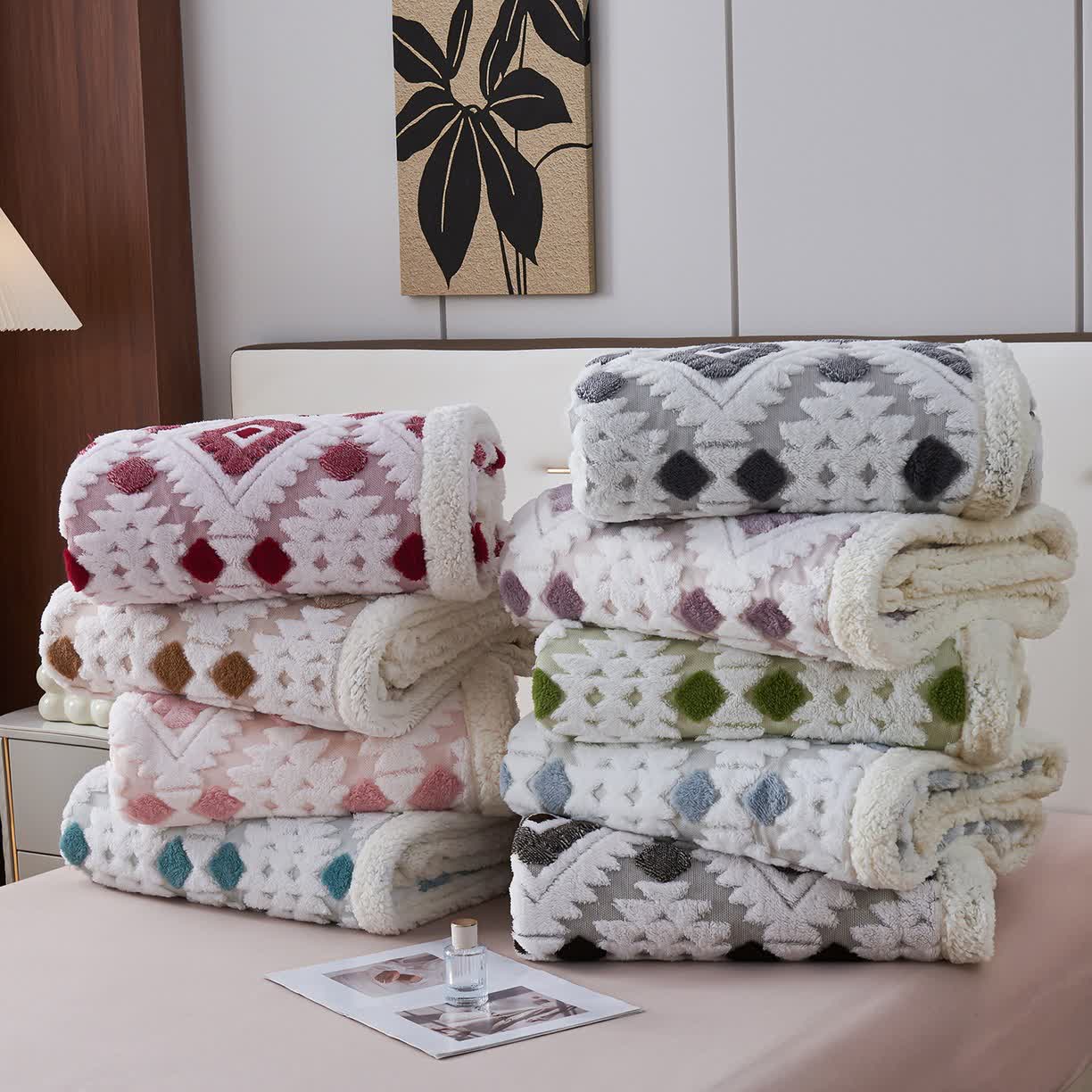 Bohemian Style Jacquard Sherpa Throw Blanket - image 1