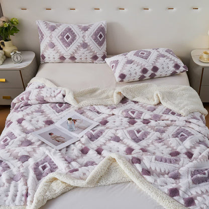 Bohemian Style Jacquard Sherpa Throw Blanket - Light Purple - Queen - image 17