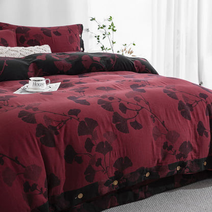 Button Ginkgo Leaf Cotton Gauze Bedding Set (4PCS) - image 27
