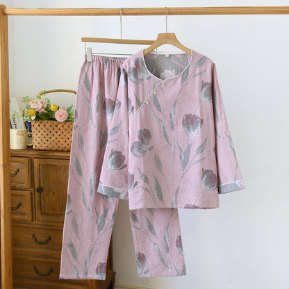 Tulip Cotton Gauze Jacquard Loungewear Set - Pink - XL - image 4