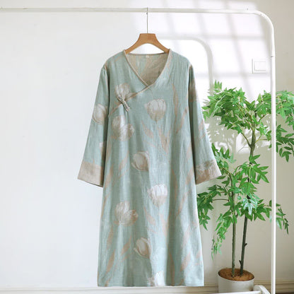 Tulip Natural Cotton Gauze Jacquard Nightdress - Green - XL - image 6