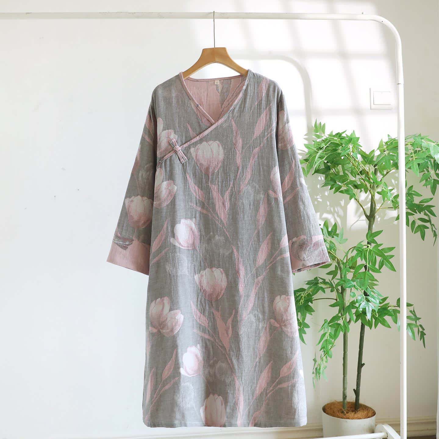 Tulip Natural Cotton Gauze Jacquard Nightdress - Grey - XL - image 4
