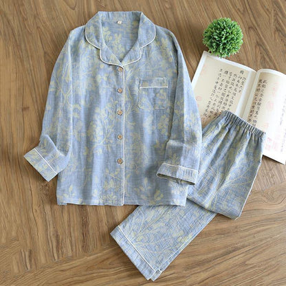 Elegant Floral Organic Cotton Loungewear Set - Blue - XXL - image 2