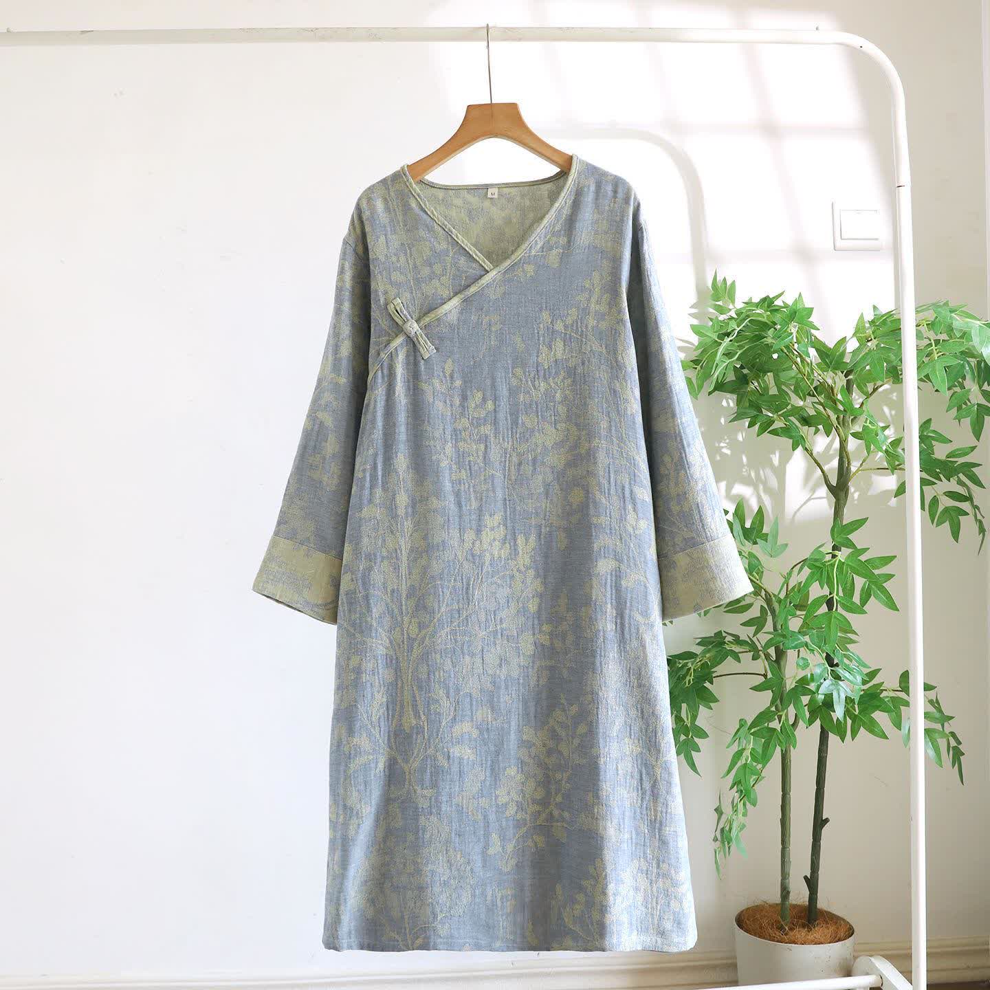 Elegant Floral Organic Cotton Nightdress - Green - XL - image 3