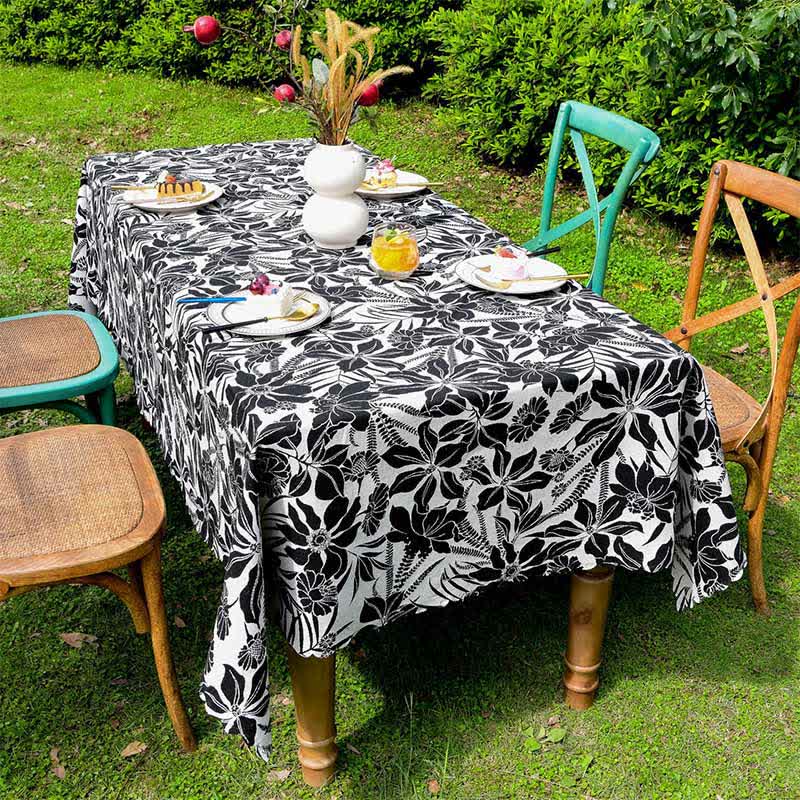 Vintage Black Floral Scalloped Edge Tablecloth - image 3