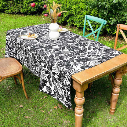 Vintage Black Floral Scalloped Edge Tablecloth - image 2