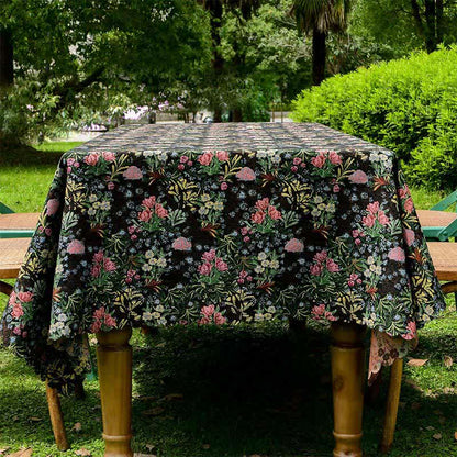 Retro Floral Branch Scalloped Edge Tablecloth - image 1