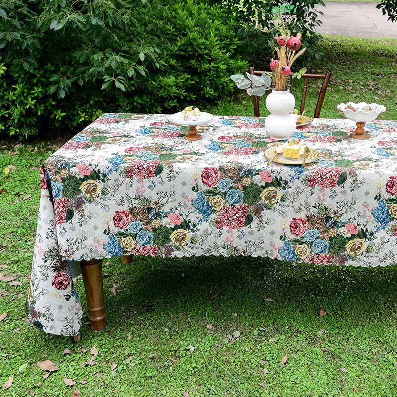Colorful Rose Scalloped Edge Tablecloth - 55" x 102" - image 0