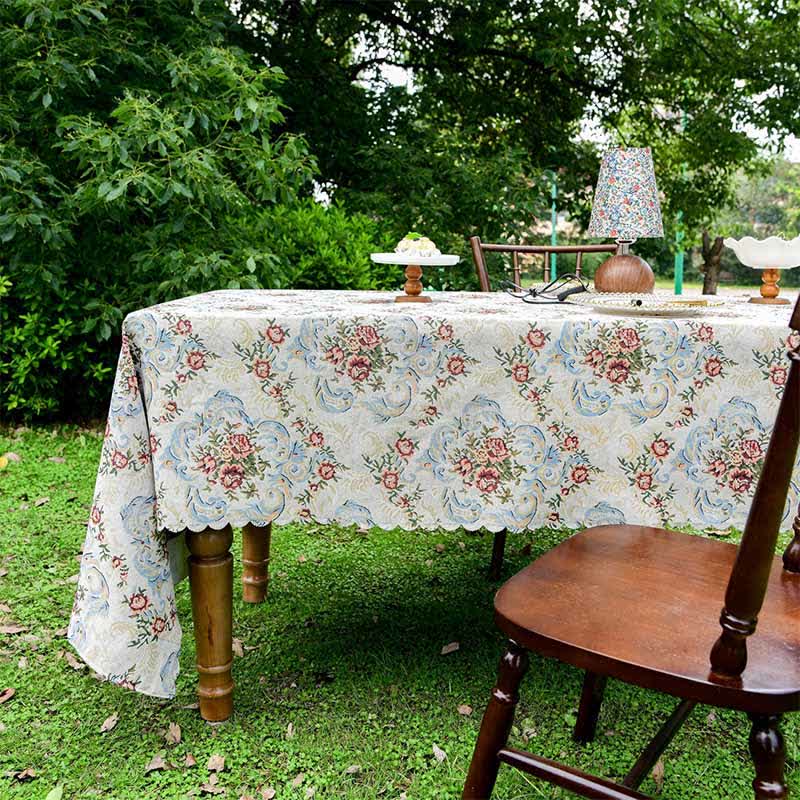 Elegant Floral Scalloped Edge Tablecloth - 55" x 102" - image 0