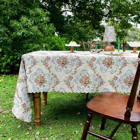 Elegant Floral Scalloped Edge Tablecloth - 55" x 102" - image 0