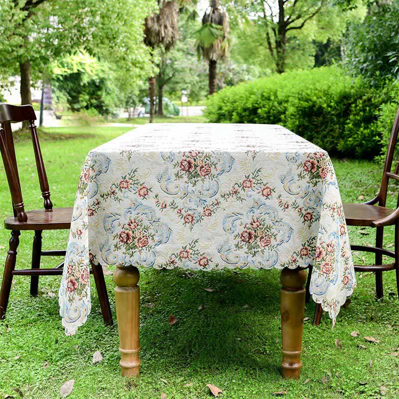 Elegant Floral Scalloped Edge Tablecloth - image 1