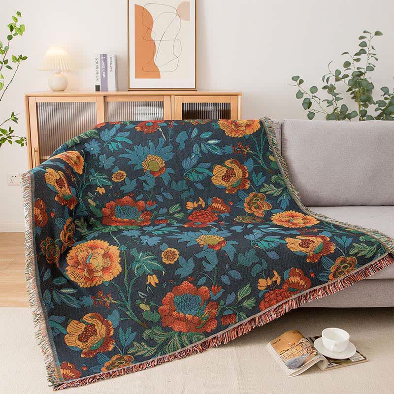 Retro Yellow Floral Sofa Throw Blanket - image 1