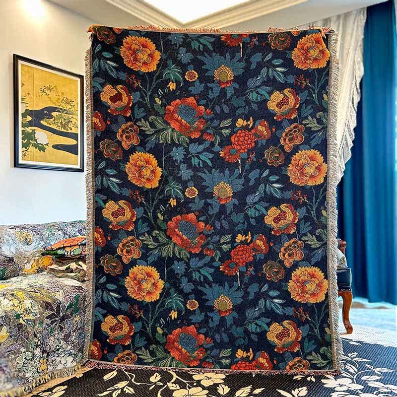 Retro Yellow Floral Sofa Throw Blanket - image 4