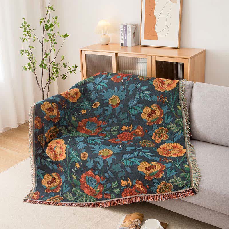 Retro Yellow Floral Sofa Throw Blanket - image 2