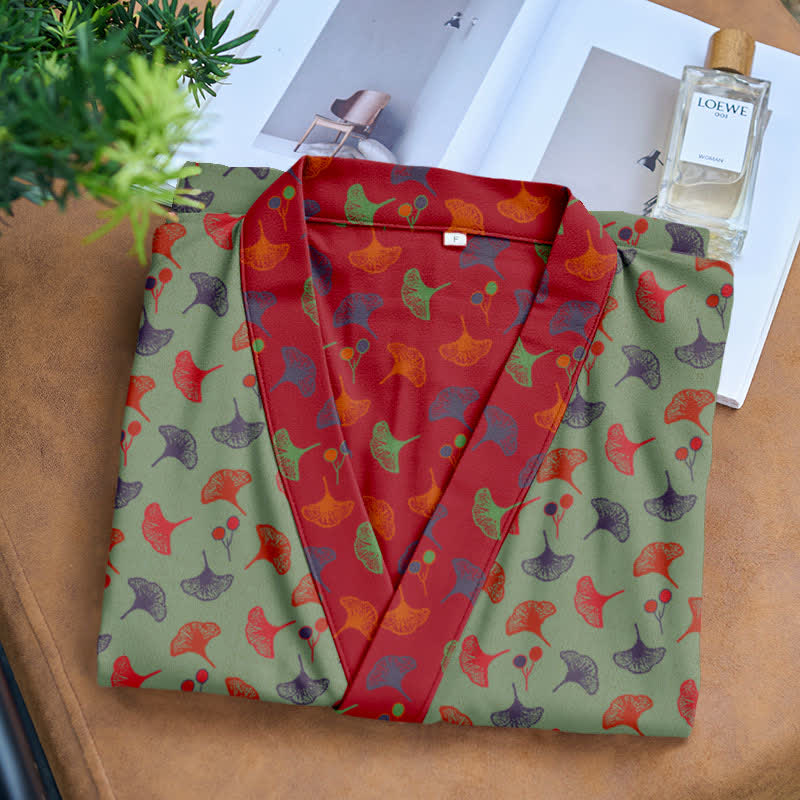 Two-Tone Ginkgo Cotton Gauze Kimono Robe - image 23