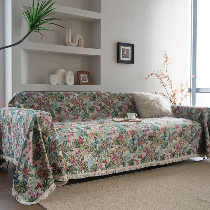 Tropical Monstera Butterfly Sofa Throw Blanket - image 2