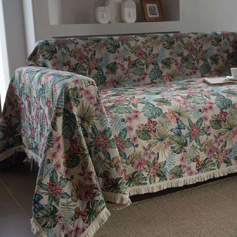 Tropical Monstera Butterfly Sofa Throw Blanket - image 4